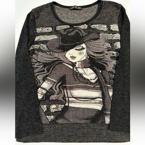 Vintage Gizel Beaded Sweater Double Sided Long Sleeve Size L